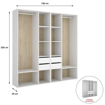 Ensemble dressing avec 4 tiroirs et fond d'arrière réversible coloris chêne naturel, blanc