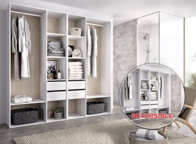 Ensemble dressing avec 4 tiroirs et fond d'arrière réversible coloris chêne naturel, blanc