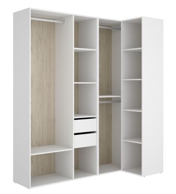 Ensemble dressing d'angle avec 2 tiroirs et fond d'arrière réversible coloris chêne naturel, blanc