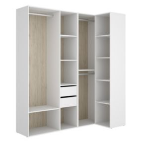 Ensemble dressing d'angle avec 2 tiroirs et fond d'arrière réversible coloris chêne naturel, blanc