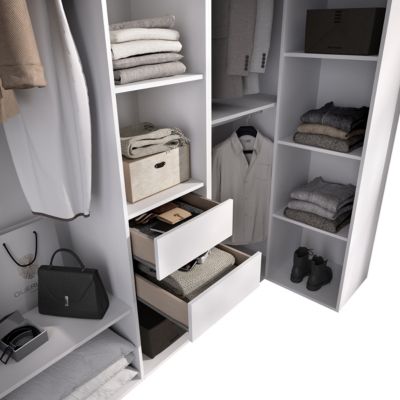 Ensemble dressing d'angle avec 2 tiroirs et fond d'arrière réversible coloris chêne naturel, blanc