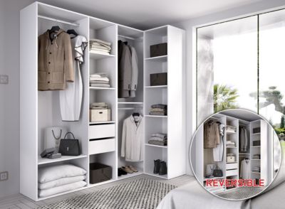 Ensemble dressing d'angle avec 2 tiroirs et fond d'arrière réversible coloris chêne naturel, blanc