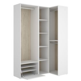 Ensemble dressing d'angle avec portes à chaussures et fond d'arrière réversible coloris chêne naturel, blanc