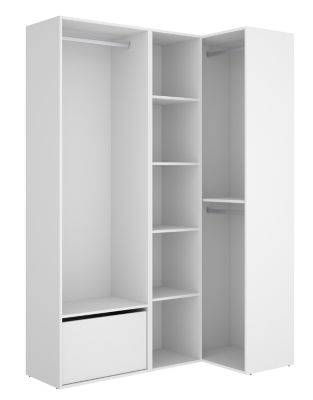 Ensemble dressing d'angle avec portes à chaussures et fond d'arrière réversible coloris chêne naturel, blanc