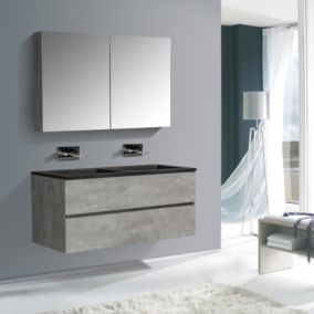 Ensemble EDGE 1200, Sans miroir, Béton, 2x meuble mural flexible, Noir mat