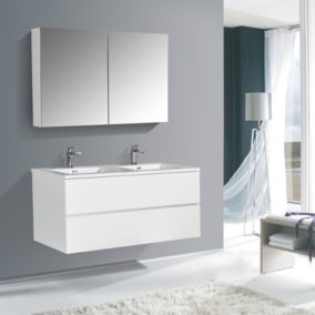 Ensemble EDGE 1200, Sans miroir, Blanc brillant, 1x meuble mural flexible, Blanc brillant