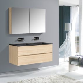 Ensemble EDGE 1200, Sans miroir, Effet chêne brut, 1x meuble mural flexible, Noir mat