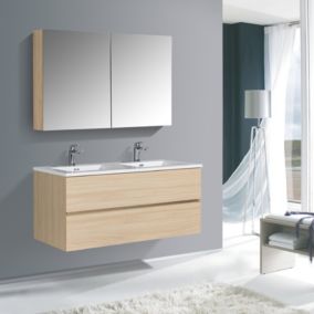 Ensemble EDGE 1200, Sans miroir, Sans meuble mural, Effet chêne brut, Blanc brillant