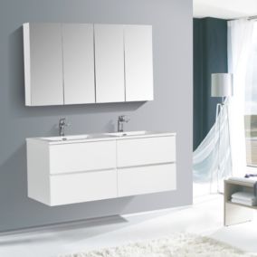 Ensemble EDGE 1300, Sans miroir, Blanc brillant, 1x meuble mural flexible, Blanc brillant