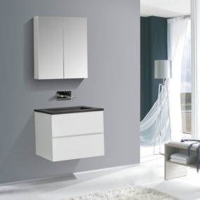 Ensemble EDGE 650, Sans miroir, Blanc brillant, 1x meuble mural flexible, Noir mat