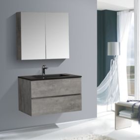 Ensemble EDGE 750, Sans miroir, Béton, 2x meuble mural flexible, Noir mat