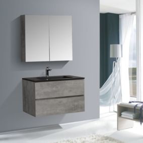 Ensemble EDGE 850, Sans miroir, Béton, 2x meuble mural flexible, Noir mat