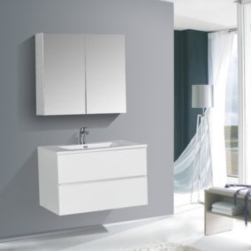 Ensemble EDGE 850, Sans miroir, Blanc brillant, 2x meuble mural flexible, Blanc brillant