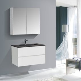 Ensemble EDGE 850, Sans miroir, Blanc brillant, 2x meuble mural flexible, Noir mat