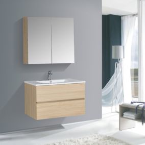 Ensemble EDGE 850, Sans miroir, Effet chêne brut, 1x meuble mural flexible, Blanc brillant