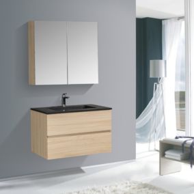 Ensemble EDGE 850, Sans miroir, Effet chêne brut, 1x meuble mural flexible, Noir mat