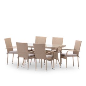 Ensemble en rotin synthétique et table en acier + 6 fauteuils - Verona