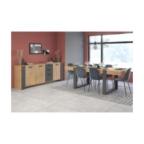 Ensemble enfilade + table LOFT - PARISOT - Chene Artisan et gris - 3 portes - 8 personnes