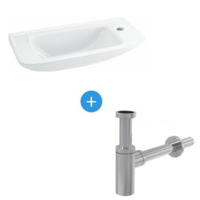 Ensemble EUROVIT Lave-mains 125 x 500 x 235 mm, blanc + Siphon Alca en Métal Chromé (R421901-SET)