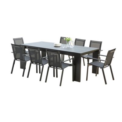 Ensemble IBIZA 6/8p en aluminium gris/noir et 8 fauteuils en textilène