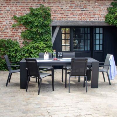 Ensemble IBIZA 6/8p en aluminium gris/noir et 8 fauteuils en textilène
