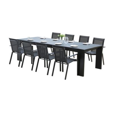 Ensemble IBIZA 8/10p en aluminium gris/noir et 8 fauteuils en textilène