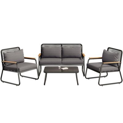 Ensemble Jardin 4 Personnes Verre Trempé Fer Galvanisé Noir Blackcolors