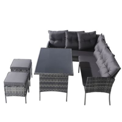 Ensemble Jardin Résine Tressée 7 Personnes Table Tabouret Gris Blackcolors