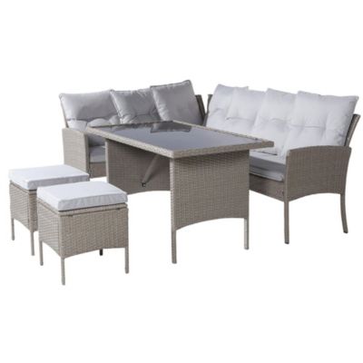 Ensemble Jardin Résine Tressée 7 Personnes Table Tabouret Kaki Blackcolors