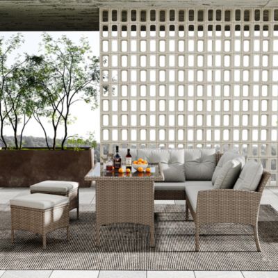 Ensemble Jardin Résine Tressée 7 Personnes Table Tabouret Kaki Blackcolors
