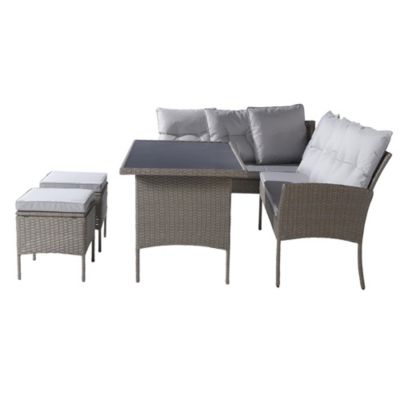 Ensemble Jardin Résine Tressée 7 Personnes Table Tabouret Kaki Blackcolors