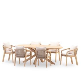 Ensemble jardin table ovale 220x115 et 6 chaises corde beige - Siena