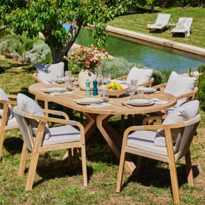 Ensemble jardin table ovale 220x115 et 6 chaises corde beige - Siena