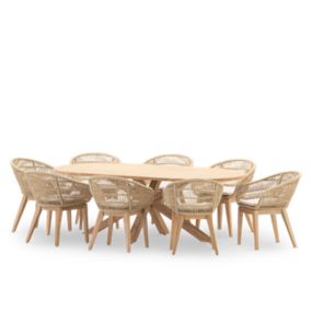 Ensemble jardin table ovale 220x115 et 8 chaises corde beige - Siena & Provenza