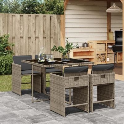 Ensemble jardin vidaXL 5 pcs résine tressée gris coussins