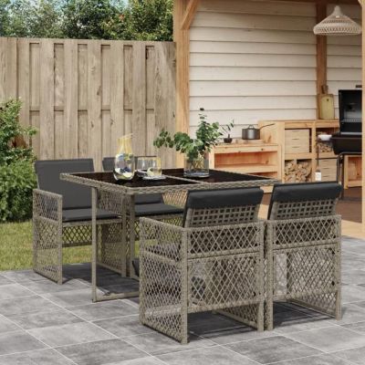 Ensemble jardin vidaXL 5 pièces résine tressée gris 4 chaises