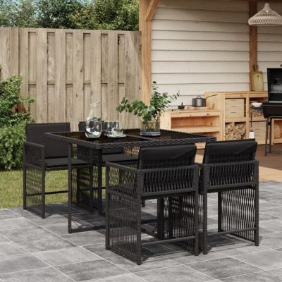 Ensemble jardin vidaXL 5pcs noir résine tressée verre trempé