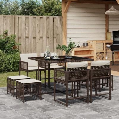 Ensemble jardin VIDAXL 9 pièces poly rotin marron 110x106 cm