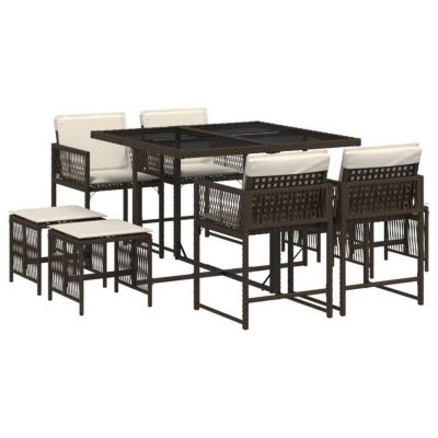 Ensemble jardin VIDAXL 9 pièces poly rotin marron 110x106 cm