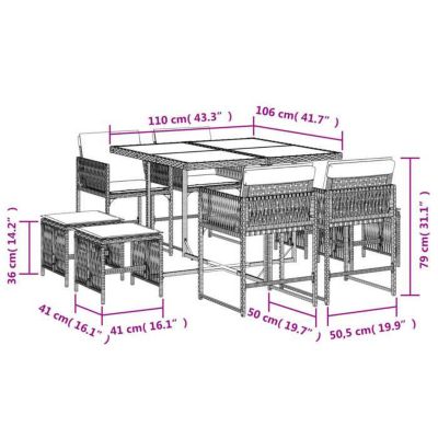 Ensemble jardin VIDAXL 9 pièces poly rotin marron 110x106 cm