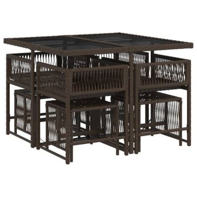 Ensemble jardin VIDAXL 9 pièces poly rotin marron 110x106 cm