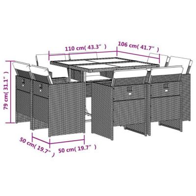 Ensemble jardin vidaXL 9 pièces poly rotin marron verre trempé