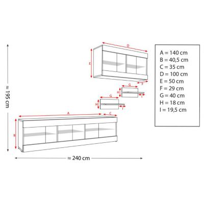 Ensemble Komodee TIVOLI SET3 Espace ouvert Blanc Blanc 35 x 240 x 195 cm