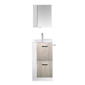 Ensemble l.43 cm Waneta meuble sous vasque bois à poser + plan vasque céramique blanc