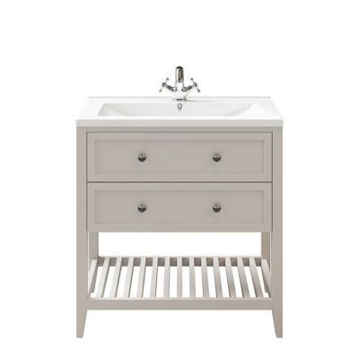 Ensemble l.80 cm meuble sous vasque Perma gris à poser + plan vasque Nira céramique blanc