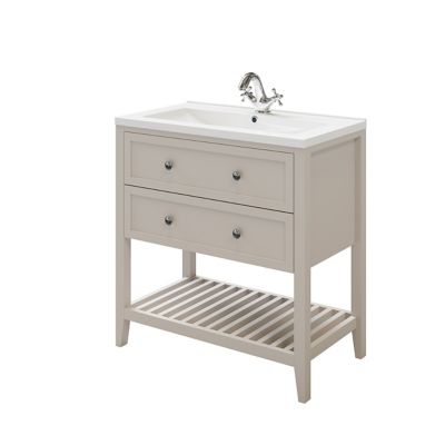 Ensemble l.80 cm meuble sous vasque Perma gris à poser + plan vasque Nira céramique blanc