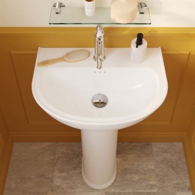 Ensemble lavabo et colonne en céramique blanc Endell GoodHome