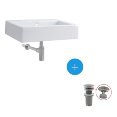 Ensemble Lavabo suspendu Twins 60x46cm + Bonde clic-clac + Siphon de lavabo, Chrome  (L51160000-SET)