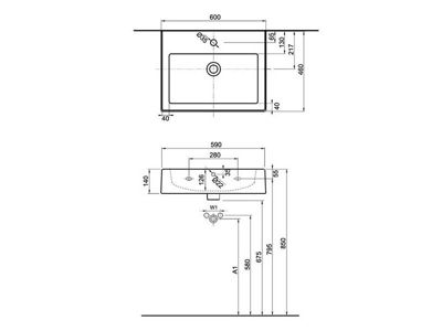 Ensemble Lavabo suspendu Twins 60x46cm + Bonde clic-clac + Siphon de lavabo, Chrome  (L51160000-SET)