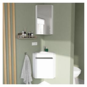 Ensemble lave-mains d'angle SKINO blanc + vasque + robinet + armoire